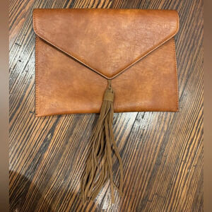 Charleston Bags Camel Leather Tassel Handbag Clutch NWOT Magnetic Closure